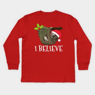 I Believe Funny Santa Sloth Father Christmas Festive Shirt Kids Long Sleeve T-Shirt